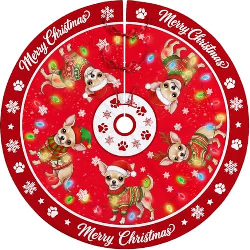 Chihuahua Christmas Tree Skirt 48 Inch for Indoor Outdoor Decorations by Subvise