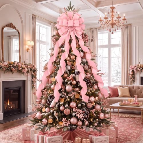 Ceenna Christmas Tree Topper Bow 52 x 12 Inch, Pink Large Velvet Bow - Image 3