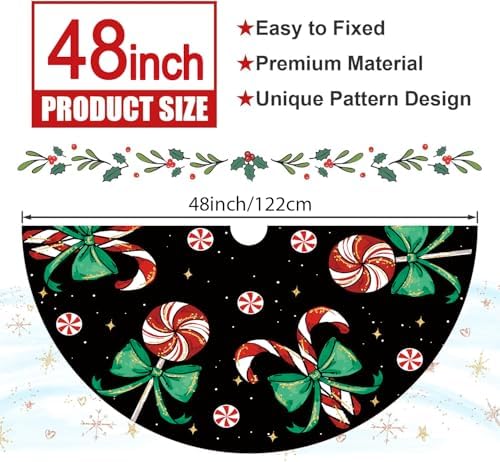 Christmas Tree Skirt Black Tree Skirts Candy Cane Decorations Xmas Tree Skirt Tree Mat 48 Inch Winter Christmas Decor for Home - Image 3