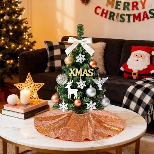 Sequin Christmas Tree Skirt 24 Inch Bronze Satin Tree Skirt with Sequin - Image 6