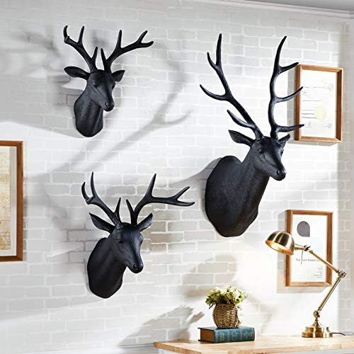Notakia Wall Charmers Large Black Faux Deer Head Faux Taxidermy Animal Head Wall Decor - Handmade Farmhouse Decor - Rustic Wall Decor Deer Antlers