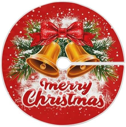 Christmas Bells Bow Christmas Tree Skirt Large Xmas Tree Skirts Decorations 48 in Burlap Tree Mat Cover for 4 ft Trees Holiday Party by BOENLE-WELCOMEYOURCOMING