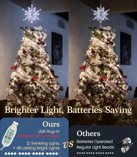 Luxspire Christmas Tree Topper, 3D Lighted Star Tree Topper with USB Plug-in & Remote Control, 9.6" Christmas Tree Star Lights for Home Holiday Decor, 6H Timer & 8 Lighting Modes, Silver - Image 2