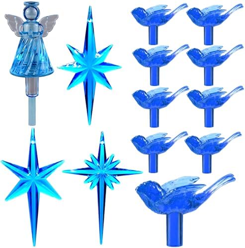 117Pcs Ceramic Christmas Tree Replacement Lights Bulbs Deep Bluebird and 1 Angel/3 Stars Topper Ornament for Ceramic Tree D??cor - Medium Plastic Pegs. by KonohaELF