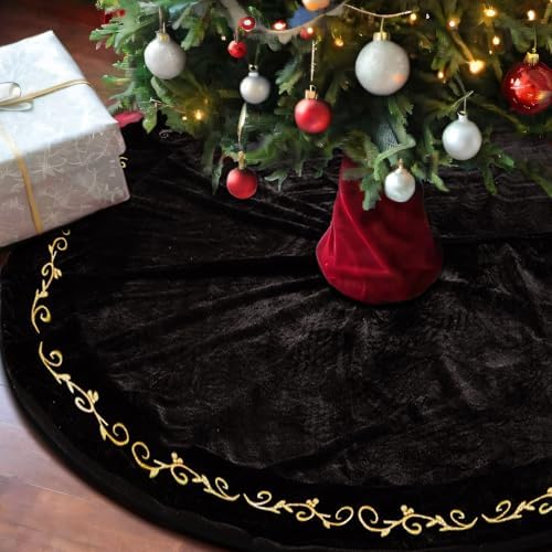 HyDren 84inch Velvet Christmas Black Tree Skirt (Classical Style) by HyDren