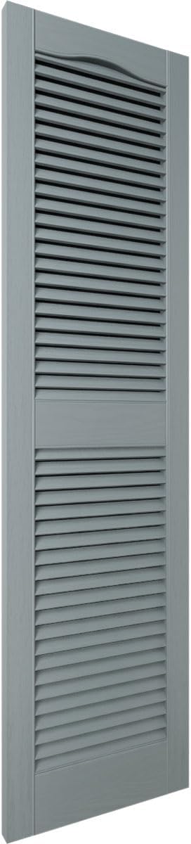 14 1/2"W x 52"H Lifetime Vinyl, Standard Cathedral Top Center Mullion, Open Louver Shutters, w/Installation Shutter-Lok's & Matching Screws (Per Pair), Storm Cloud