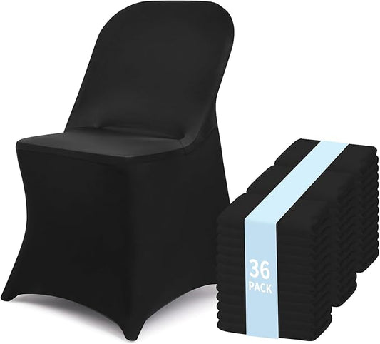 Fixwal 36 Pcs Black Folding Chair Cover, Spandex Stretch Covers Ideal for Wedding, Party, Dining, Business Meeting, Banquet, Universal Fitted Washable Slipcover