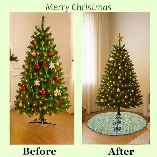 Ridhi Basil Green Hand Block Print Cotton Christmas Tree Skirt 40 Inch - Image 4