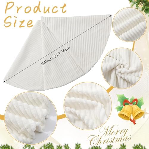 84 Inch Large Faux Fur White Christmas Tree Skirt for 8.5ft to 15ft Tree with Stripe Textured Pattern Soft Beige Boho Luxury Xmas Trees Decorations for Party Home Decor - Image 2