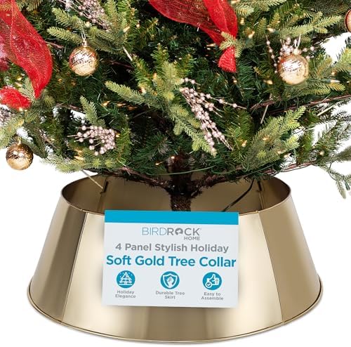 BIRDROCK HOME 4-Panel Christmas Tree Collar - Metal Holiday Skirt Decor - Water Base Protection from Pets (Soft Gold) by BIRDROCKHOME