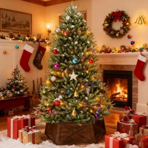 [2025 New] Natural Wood Christmas Tree Collar Stand for Real Trees up to 7.5ft, Durable Tree Base Cover with Easy Installation, Home Holiday Christmas Decoration (Dark Brown, D-27 Inch) - Image 4