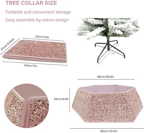 Christmas Tree Collars for Atificial Trees, 24 Inch Sparkling Sequins Christmas Skirt, Base Cover,Holiday Home Decor Ring(Rose Gold,Large) - Image 4