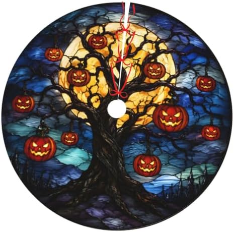 Halloween Pumpkin Tree Fall 30 36 48 Inch Christmas Tree Skirt Carpet Mat Funny Party Decor Supplies for Xmas Halloween Decorations Occasion by LUMANSITTER