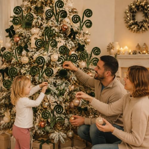 Daifunli 12 Pcs Curly Christmas Tree Picks Velvet Curl Decoration Spiral Curly Tree Topper Ornaments DIY Crafts for Wreath Fireplaces Vase Filler Holiday Ornament, 12 Inch(Brown, Green, Milky White) - Image 5