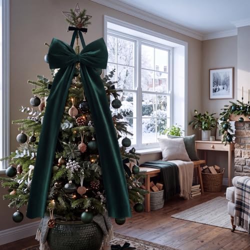 Knitgrip Extra Large Velvet Christmas Tree Topper Bow, Green, 71 Inch - Image 4