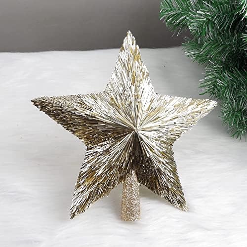 Elegant Christmas Star Tree Topper - Unique Champagne Gold Stars - Shatterproof Handmade Tree Top - Tinsel Decorations - Holiday Decor - Xmas Gift Christmas Ornaments - Toppers for Christmas Tree (8″) by Safesio