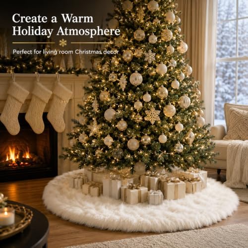 AOGU 72 Inch Faux Fur Christmas Tree Skirt White Plush Skirt for Merry Christmas Party Christmas Tree Decoration - Image 2