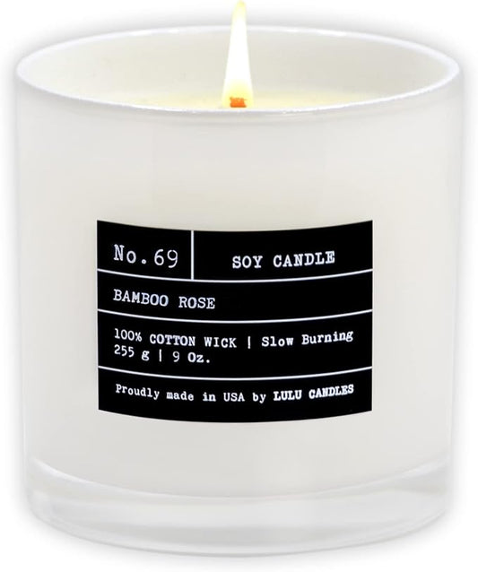 Lulu Candles | Bamboo Rose | Highly Scented Candles for Home - Soy Blend Jar Candle with 100% Cotton Wick - Slow Burning (9 Oz.)