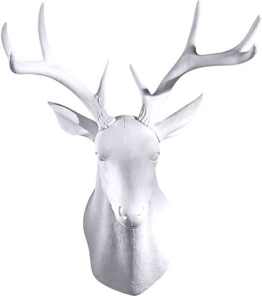 Notakia White Deer Head Wall Decor Deer Antlers Wall Sculpture Faux Taxidermy Wall Animal Head 19.69 x 11.81 x 15.75 inches