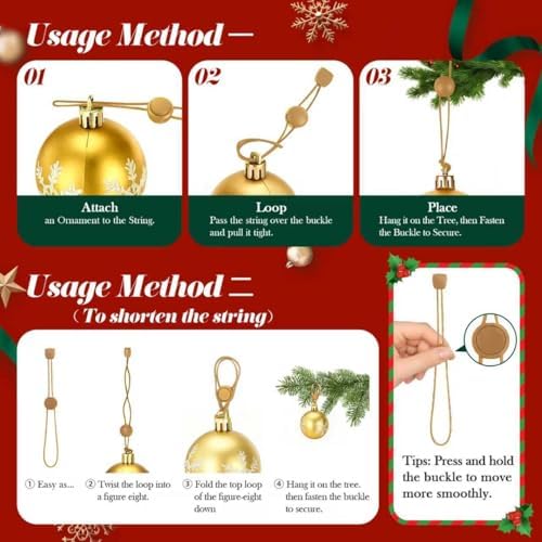 24 PCS Adjustable Christmas Ornament Hooks, Hoevaton Non-Slip Hanger Hooks for Hanging Small & Large Heavy Ornaments, Xmas Ornament Hanging Hooks for Holiday Tree Decorations (Gold, 24 Count) - Image 4