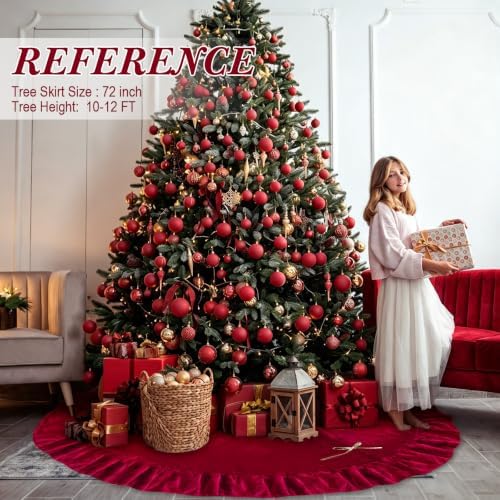 72 Inches Velvet Christmas Tree Skirt Decorations Red Luxury Xmas Fur Plush Skirts for Merry Christmas Party Rustic Vintage Holiday Home Winter - Image 4