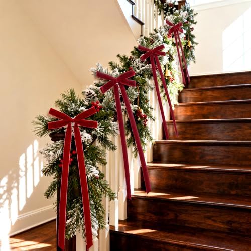 10 Pcs Red Velvet Bows 22"x8" Pre-Tied Christmas Ornaments - Image 5