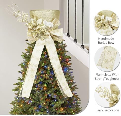 Garvee Luxury Sparkling Santa Hat Christmas Tree Topper with Bow, Snowflakes | 25Cm - Image 4