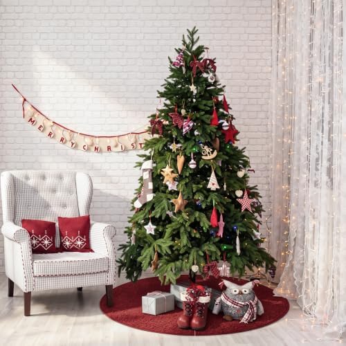 Skylety 48'' Christmas Tree Skirt Rug Embossing Xmas Tree Skirt, Red - Image 4