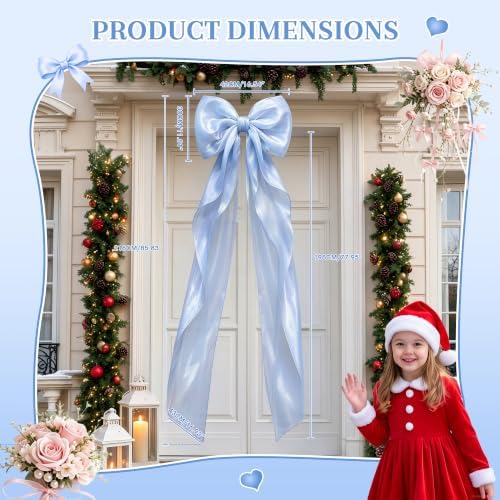 Big Satin Bow Coquette Room Decor, 16x79 Inch Large Christmas Bows for Birthday Decorations, Christmas Tree Topper, Girl Room Decor, Bachelorette, Wedding, Baby Shower, Front Door, Wreath (Blue) - Image 2