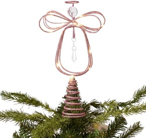 Valery Madelyn Lighted Christmas Tree Topper Angel with Timer, 10 Inch Pre-Lit Pink Metal Small Angel Tree Topper with Lights for Christmas Tree Decoration Indoor, Battery Operated, Valentines Gifts by ValeryMadelyn