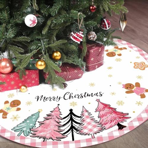 Blosssound Christmas Tree Skirt Buffalo Plaid,48 Inch,Holly,Pink by Blosssound