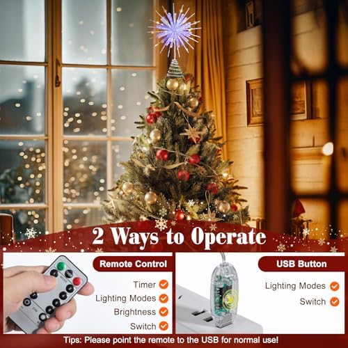 Lewondr Crystal Christmas Snowflake Tree Topper, Colorful Lights, White - Image 5
