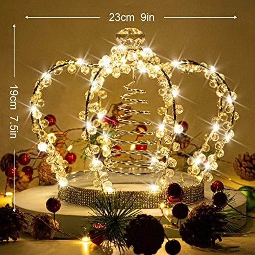 LAWOHO Christmas Tree Topper Star, Jeweled Crown with 60 Warm White LED USB Lighted Tree Topper, Xmas Tree Decor with Remote Control 8 Lighting Mode, Timer, Dimmer for Christmas Tree Ornament（Silver） - Image 2