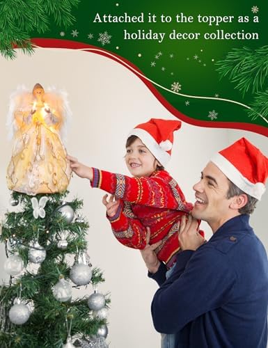 PEEKI Christmas Tree Topper, 12" Angel Treetop with Lights and Remote Control Timer, Christmas Tree Decoration for Holiday Ornament and Home Decor, Gold - Image 2