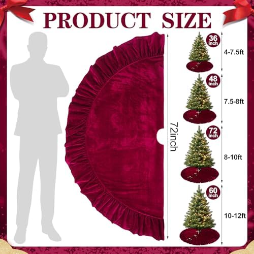 Velvet Christmas Tree Skirt, 72 Inches, Bow Style, Red - Image 2