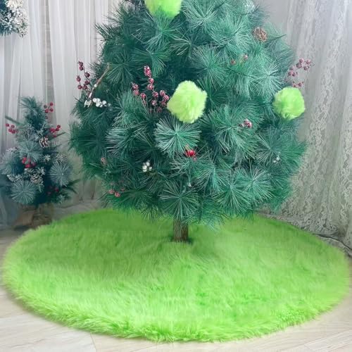 24 Inch Christmas Tree Skirt - Fluffy Faux Fur Fluorescent Green Tree Skirt, Black Plush Xmas Holiday Decor for Parties, Small Round Tree Skirt - Image 3