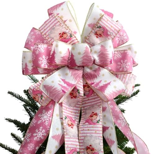 Large Christmas Tree Topper Bow 52x13 Inch, Pre-Tied Wired Wreath Ribbon by Montekin