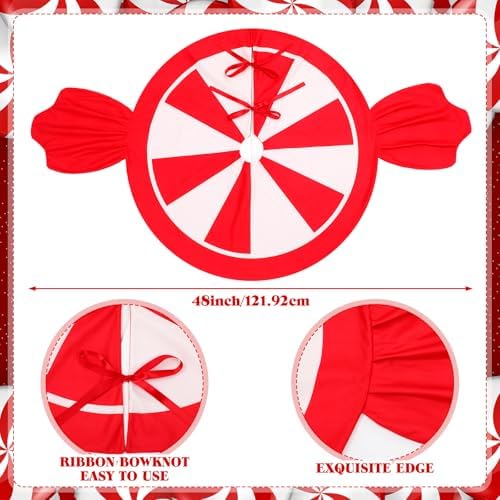 Candy Christmas Tree Skirt Candy Cane Tree Skirt Mat 62 in, Red - Image 3