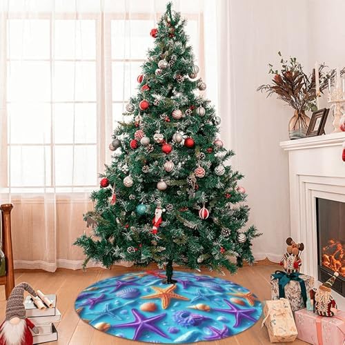 Coral Atarfish Traditional Christmas Tree Skirt Holiday Party Xmas Tree Skirt Mat Christmas Ornaments Decoration 36 Inch - Image 6
