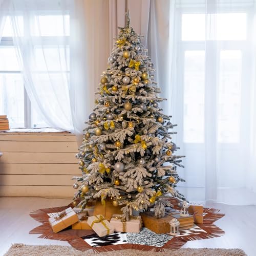 Shappy Western Christmas Tree Skirt 48 Inch Cows Print Tree Skirts Decorations Cowboy Christmas Skirt with Tassel Decorations Mats for Xmas Party Holiday Ornament Home (Stylish) - Image 5