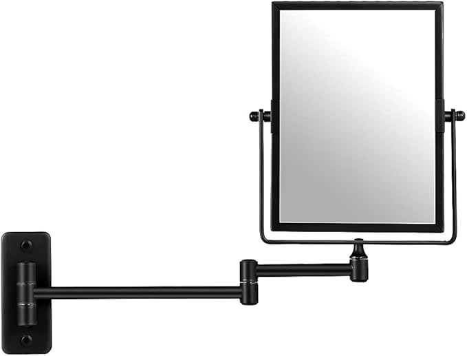 QiMH 3X Magnified Wall Mounted Mirror, Rectangular 8x6 Inch with Extendable Arm | Double-Sided Swivel Bathroom Shaving Vanity Mirror
