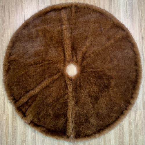 Huntsman High-Pile Faux Fur Christmas Tree Skirt with Hidden Slide Clasp Closure and Durable Microfiber Backing (Grizzly Brown, 60-Inch) - Image 3