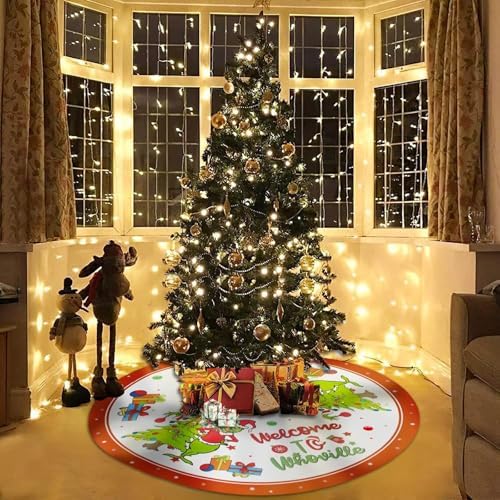 Christmas Tree Skirt 48 Inches, Green Soft and Funny Farmhouse Christmas Decorations Holiday Party Indoor Outdoor Home Decor - Image 4