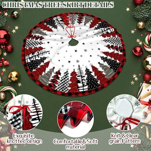 Christmas Tree Skirt 36 Inch Red and Black Buffalo Plaid Tree Skirt Winter Xmas Tree Mat Decorations for Home Holiday Party Indoor Outdoor Decor - Image 4