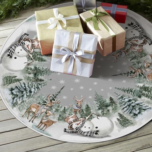 AVOIN colorlife Snowman Reindeer Snowflake Christmas Tree Skirt 48 Inch, Winter Holiday Tree Mat Decoration - Image 4
