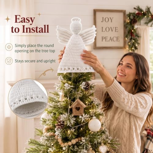 Syhood 10 Inch Crochet Angle Christmas Tree Topper Boho Christmas Ornament Farmhouse Holiday Xmas Decor for Xmas Trees Ornament Party Decoration - Image 2