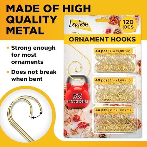 120 pcs Christmas S-Shaped Ornament Hooks - Perfect Ornament Hooks for Christmas Tree Decoration (Gold) - Image 3