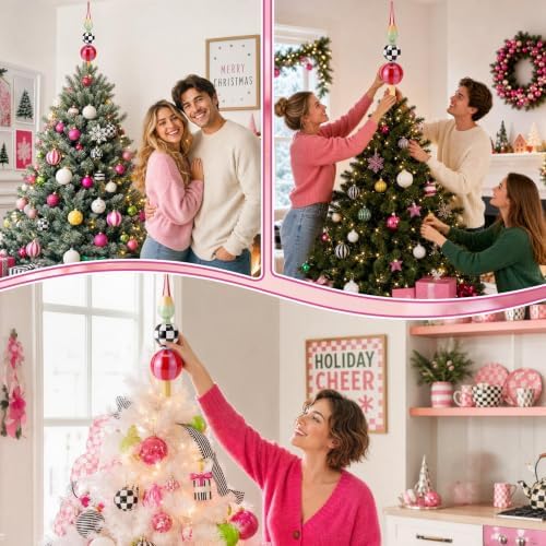 Roowest 13 Inch Candy Whimsical Glass Christmas Tree Topper, 3-Tier Finial - Image 6