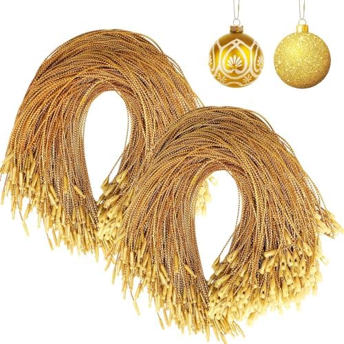 JUNEBRUSHS 600Pcs Christmas Ornament Hooks, Ornament Hangers with Snap Ornament String for Christmas Tree Holiday Party Hanging Decorations Ropes Easy and Fast Locking (Gold) by JUNEBRUSHS