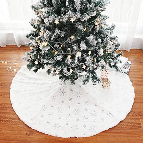Christmas Tree Skirt 30/36/49 inches Xmas White Tree Skirts Snowflake Embroidery for Christmas Decorations Holiday Party 198 Silver 120 - Image 6